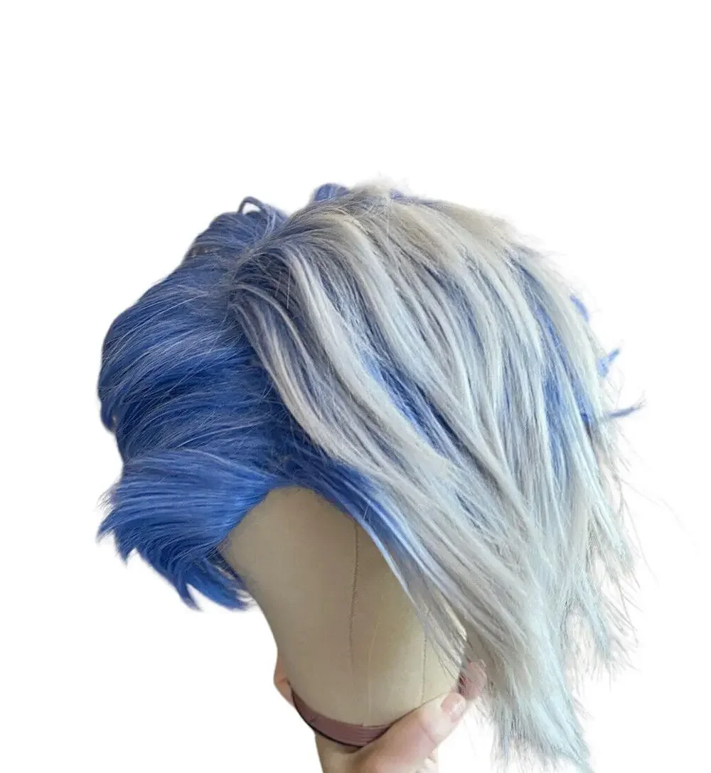 Men Male Boys Short Full Wig Blue White Anime Cosplay Costume Party Hair Mullet